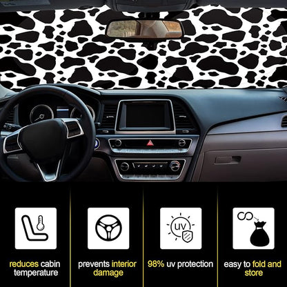 Windshield Sun Shade Foldable Car Front Window Covers for Car Accessories Sun Heat UV Rays Visor Protector Protection for Universal Cars SUV Truck(Cow Print)
