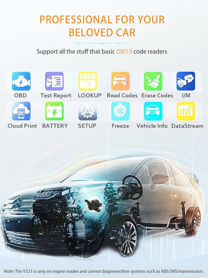 OBD2 Scanner - Car Code Reader Diagnostic Tool for Check Engine Light, Fault Code Reader & Reset, Real-Time Data, Voltage Test, EVAP & I/M Readiness for All OBD II Cars Since 1996 OBD2 V321