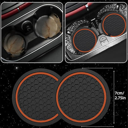 NBTEPEM 6 Pcs Brown Car Accessories Set, Sport Leather Steering Wheel Cover 14.5-15inch Universal, Microfiber Leather Car Center Console Cover, Seat Belt Cushion, Cup Holder Coaster (Black-Brown)