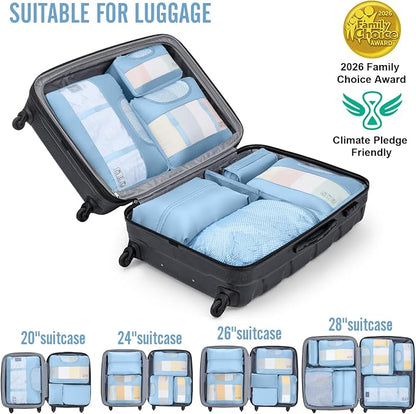 Veken 8 Set Packing Cubes for Travel Essentials,Anti-Wrinkle Buckled Suitcase Organizer for Shoe & Toiletry Bag,Carry On Luggage Bag with 99+ Count Mesh Holes for Airplane & College Dorm Accessories