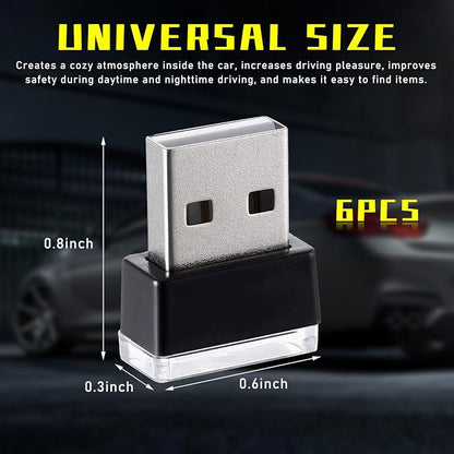 Augeny 6 PCS USB LED Car Interior Atmosphere Lamp, Plug-in USB Decor Night Light, Portable Auto Ambient Lighting Kit, Universal Vehicle Interior Accessories for Most Cars (6 Colors)