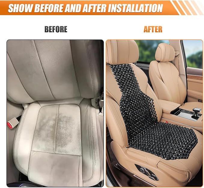 YoRise Breathable Wood Beaded Car Seat Cushion, Double-Strung Auto Back Massaging Seat Protector for Comfortable Driving, Ventilated Cooling Car Seats Cover for Fatigue Relief (Black)