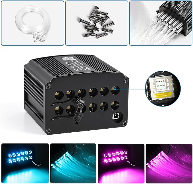 Car Starlight Headliner Kit, 16W Twinkle & Meteor Star Ceiling Lights, 2 in 1 Fiber Optic Light Engine 500pcs*0.02in*9.8ft+240 RGBW Shooting Stars Lights for Car Home Roof Décor