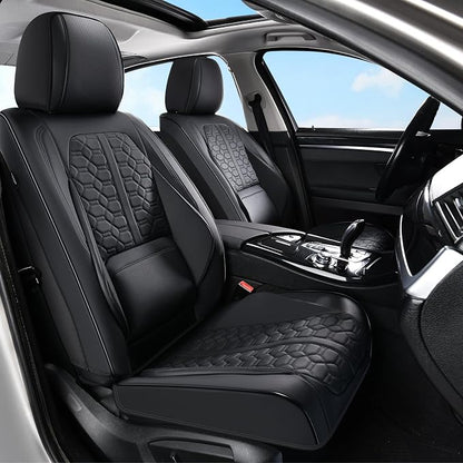 Huidasource Black Front Car Seat Covers, 360° Full Wrap Seat Covers with Lumbar Support, Leather Seat Cushion Covers Protector Fit for Most Cars SUV Trucks, Automotive Seat Covers