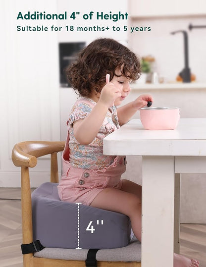 Babelio Ergo-Designed Booster Seat for Kitchen Chair, Promote Proper Upright Posture, Toddler Booster Seat for Dining Table, Removable & Washable Cover, Suitable for 18 Months to 5 Years, Dark Grey