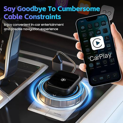 Wireless CarPlay Adapter for Apple iPhone, Convert Wired CarPlay to Wireless, Mini Car Play Dongle w/Plug & Play Bluetooth Connection, 2 USB-A to Type-C Converter for More Car Types (Black, Medium)