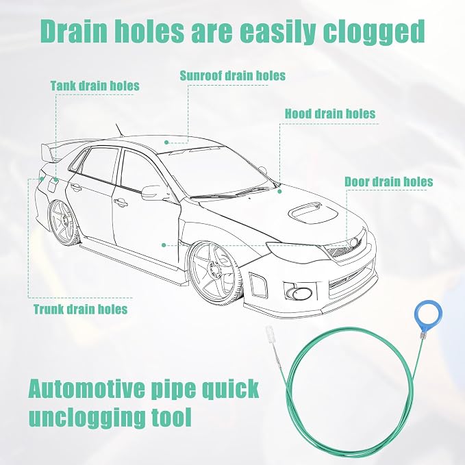 BOXOB 10pcs Car Sunroof Drain Cleaning Tool Kit, Round Handle 300cm/9.84ft Auto Sunroof Drain Cleaner for Windshield Wiper Trunk Door AC Line Pipe Unclogging