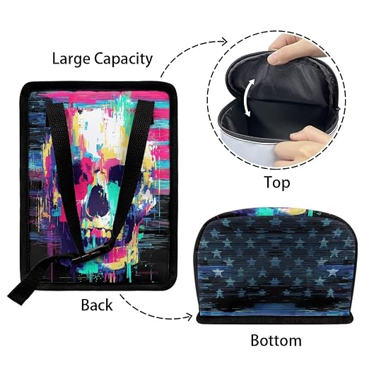 Talayituse Paint Splatter Skull Print Car Trash Bin, Large Size Auto Trash Can Adjustable Portable Garbage Can with Lid, Vehicle Hanging Bag for Headrest Front Back Seat