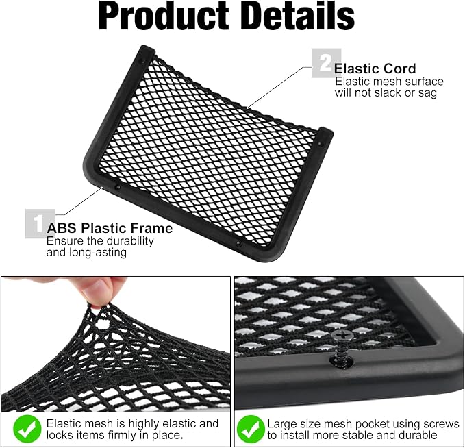ABS Plastic Frame Automotive Cargo Nets Car Net Pocket Phone Car Mesh Net Holder RV Storage Boat Cargo Pocket Organizer Framed Mesh Net Pocket with Screws for Auto RV Net(4, 12 x 8 Inch)