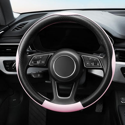 YHONGJT Soft Premium Leather Steering Wheel Cover, Breathable, Non-Slip Grip, Universal 15 Inch for Women Girls, Fit Vehicles, Sedans, SUVs, Vans, Trucks - Baby Pink
