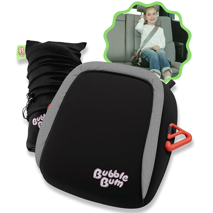 BubbleBum Inflatable Booster Car Seat – Foldable, Lightweight, Backless Travel Booster Seat for Kids, Portable Carseat for Toddler, Fits 3 Across, Compact for Uber - Ages 4-11 Year Old, - Black