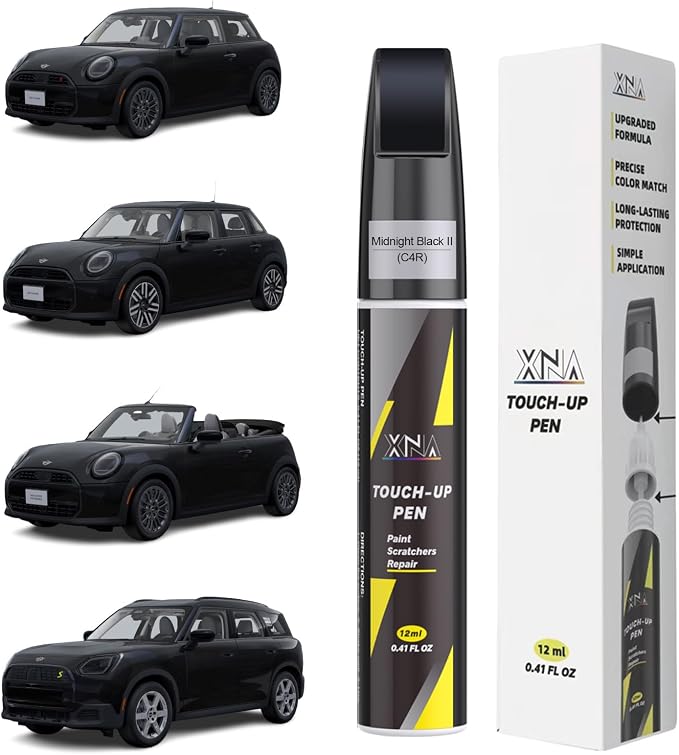 XNA Midnight Black II(C4R) for MINI Touch Up Paint, 2 in 1 Car Scratch Remover with Pen Tip and Brush, Exact Color-Matched for Car Paint Scratch Repair, Quick & Easy Fix Chips and Nicks