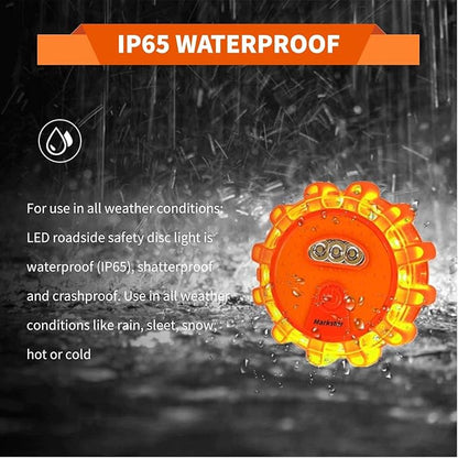 Led Road Flares 6 Pack LED Flares Emergency Kit, USB Recharge Amber LED Flares Warning Light with Magnetic, Roadside Safety Disc Flares Kit with Breaker,Whistle for Vehicle (6 Pack Parts)