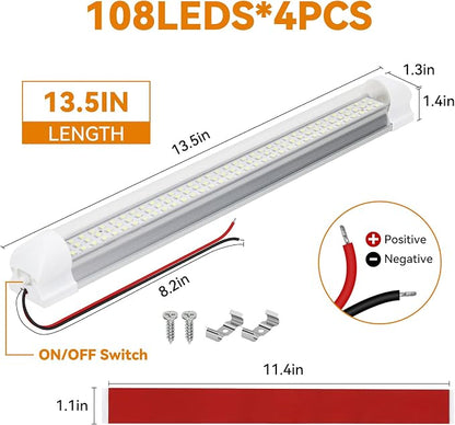 RVZONE 12v LED Interior Light Bar | 108LEDs 1600LM 6W DC 12 Volt led Strip Lights Enclosed Trailer Lights Fixture for Camper Truck Van RV Trailer Cargo Cabient Lights Fixture Motorhome Lorry (4Pack)