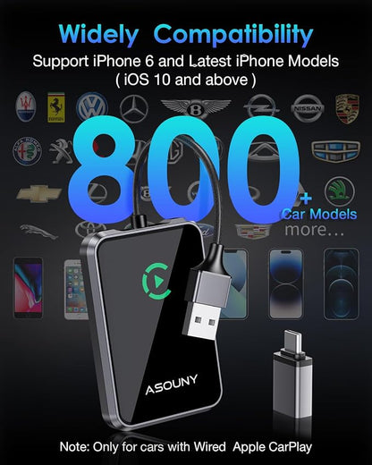 Apple CarPlay Wireless Adapter, Convert OEM Wired CarPlay to Wireless Dongle, 5.8GHz WiFi & Bluetooth Car Adapter, Plug & Play Auto Connect, Compatible with Cars (2016+) & iPhone iOS 10+, Dark Grey