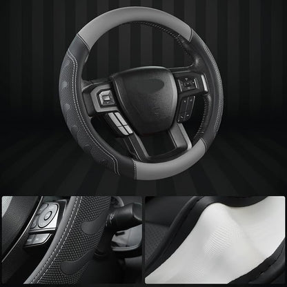GIANT PANDA Car Steering Wheel Cover for Ford - F150 F250 F350 Expedition, (15.5-16 inches - Black+Gray)