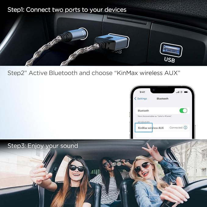Bluetooth 5.3 to Aux Adapter for Car or Speaker, 3.5mm Bluetooth Receiver with 8-Strand Single Crystal Copper Cable, Aluminum Alloy Shell, for Hands-Free Calls, Voice Navigation, Phone Music