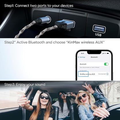 Bluetooth 5.3 to Aux Adapter for Car or Speaker, 3.5mm Bluetooth Receiver with 8-Strand Single Crystal Copper Cable, Aluminum Alloy Shell, for Hands-Free Calls, Voice Navigation, Phone Music