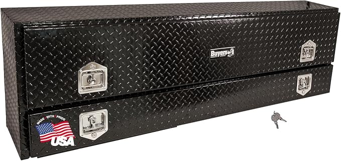 Buyers Products 1725650 Black Aluminum Diamond Tread Contractor Truck Box With Lockable T-Handle Latch And One Lower Compartment, 88 x 21 x 13.5 Inch, Truck Tool Box For Storage And Organization