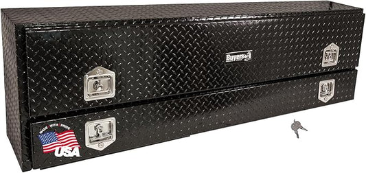 Buyers Products 1725650 Black Aluminum Diamond Tread Contractor Truck Box With Lockable T-Handle Latch And One Lower Compartment, 88 x 21 x 13.5 Inch, Truck Tool Box For Storage And Organization
