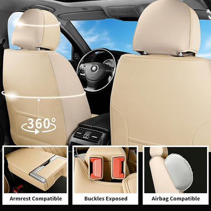 Car Seat Covers Compatible with Hyundai Tucson 2010-2025 2026- Full Set 5 Seats Luxury Leather All-Weather Seat Cushions & Protectors, Waterproof & Breathable, Airbag Compatible (Beige)