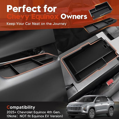 Sunsdrew 2025 Upgraded 2PCS Chevy Equinox Center Console Organizer and Lower Center Console Tray for 2025 2026 Chevrolet Equinox Interior Accessories Anti-Slip