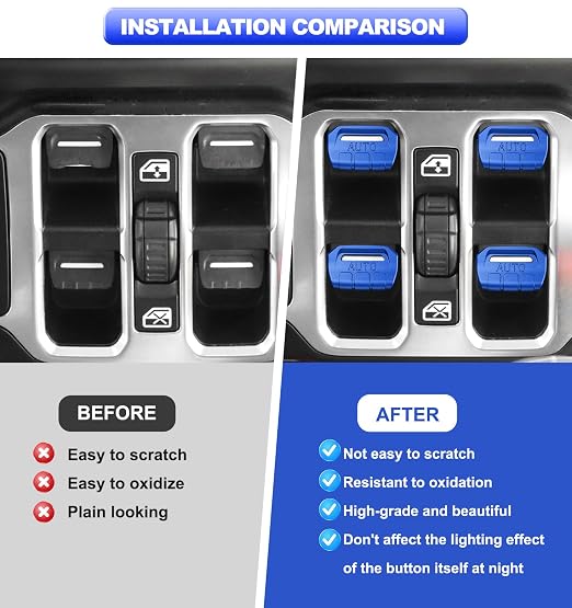 Fits for Jeep JL 4 PCS Upgrade Window Switch Button Cover Compatible with Jeep Wrangler JL JLU 2025 2024 2023 2022 2021 2020 2019 2018 & Gladiator JT 2020-2025 Interior Accessories(Dark Blue)
