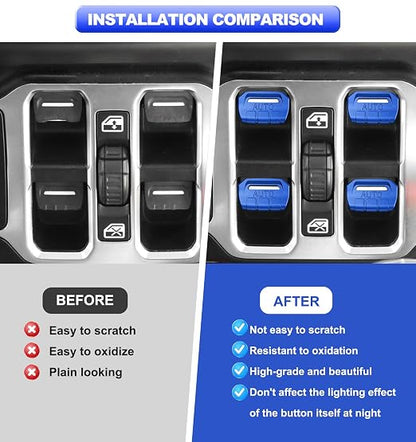 Fits for Jeep JL 4 PCS Upgrade Window Switch Button Cover Compatible with Jeep Wrangler JL JLU 2025 2024 2023 2022 2021 2020 2019 2018 & Gladiator JT 2020-2025 Interior Accessories(Dark Blue)