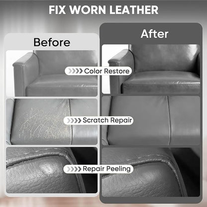 Leather Recoloring Balm - Scratch Repair & Color Restore Kit for Faded Leather, Leather Couch & Car Seats - 10OZ Leather Restorer Balm for Furniture, Auto Interior, Vinyl, Accessories (Gray)