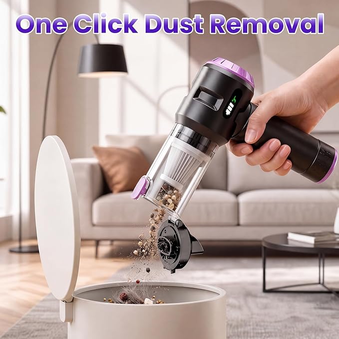 Wansimoo Handheld Car Vacuum Cleaner,25000PA Strong Cyclonic Suction Mini Vacuum Portable Cordless with Digital Display and One Touch Dust Removal for Car, Home, Office, Kitchen (Purple)