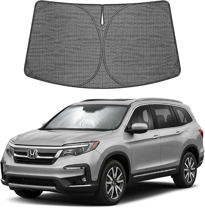 Proadsy Windshield Sun Shade Custom Fit Honda Pilot 2016-2026 Ice Crystal Black Front Window Sunshade UV and Heat Blocker Foldable Visor Keeps Car Cooler for Summer Parking and Daily Use