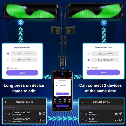 2Pcs LED Eyes for Truck Windshield | Devil Eyes Light for Cars | Flexible Scrolling Programmable LED Signs | Can Edit Text/Graffiti/Animations