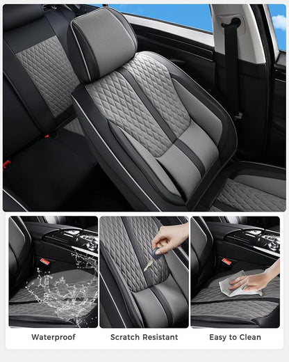 Huidasource Car Seat Covers Front Seats, Luxury Nappa Leather Front Seat Covers with Airbag, Lumbar Support, Cooling＆Heating, Seatbelt Buckles, Universal Fit for Most Cars SUV Trucks, Black＆Gray