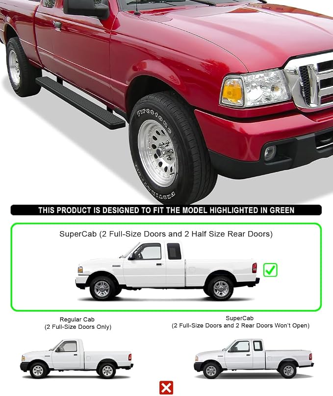 APS Running Boards 6 inches Black Compatible with Ford Ranger Mazda B-Series 1999-2011 Super Cab 4-Door Stainless Steel (Side Steps Side Bars)