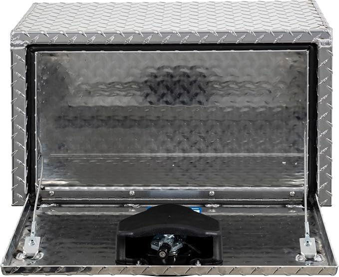 Buyers Products 1705150 Diamond Tread Aluminum Underbody Truck Tool Box, 14 x 12 x 24, Made in USA, .100 in. Thick, Corrosion Resistant, Locking Compression Latch, Secure Storage for Work Trucks