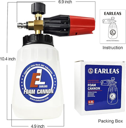 Foam Cannon for Pressure Washer, 1 Liter Bottle, 1/4 Inch Quick Connector, Professional Snow Foam Lance for Car, Glass, Wall, and Exterior Surface Cleaning