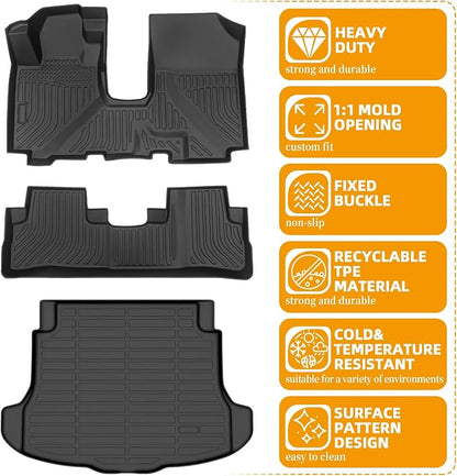 Floor Mats for Honda CRV 2007 2008 2009-2011, 2010 CRV Floor Mats, for Honda CR-V Floor Mat TPE Waterproof Summer Winter Floor Liners, 1st & 2nd Row & Cargo Liner