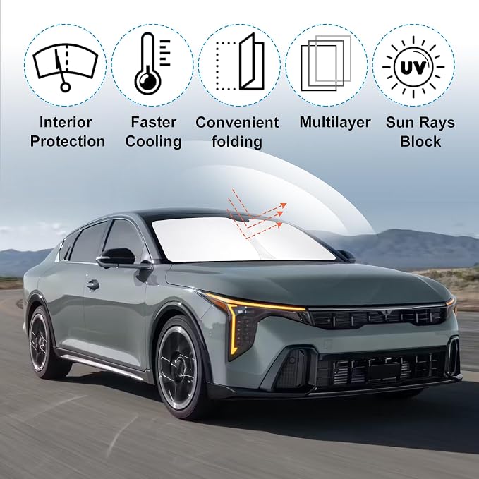 TINGLU Sun Shade for Kia K4 2025 2026 Accessories Windshield Sun Shade Window Shade UV Rays Protection Sun Visor Cover with Steering Wheel Sunshade Storage Bag