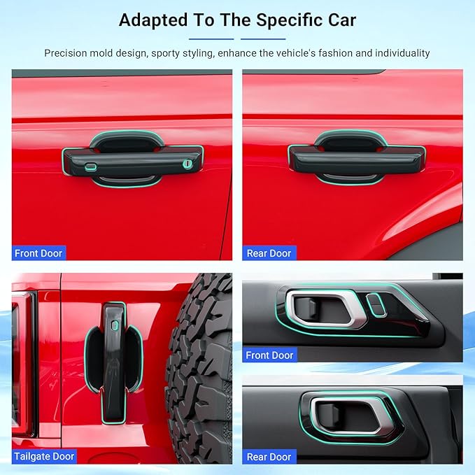 PTYYDS 14Pcs Door Handle Cover Compatible with 2021-2025 Ford Bronco Door Bowl Cover (with Smart Hole) ABS Glossy Black Inner Handle Trim Replacement for 2021-2025 Ford Bronco Accessories