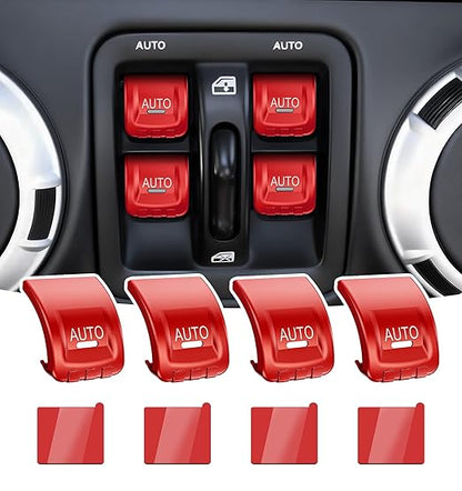 Upgrade Metal Window Switch Button Cover Fit for Jeep Wrangler JK JKU 2018 2017 2016 2015 2014 2013 2012 2011 Accessories,Interior Trim Kit 4PCS (Red)