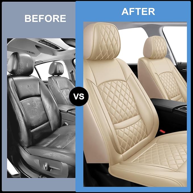 Car Seat Covers Compatible with Hyundai Kona 2018-2025 2026- Full Set 5 Seats Luxury Leather All-Weather Seat Cushions & Protectors, Waterproof & Breathable, Airbag Compatible (Beige)
