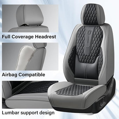 Coverado Front Seat Covers, Nappa Leather Seat Covers for Cars, Waterproof Seat Covers with Lumbar Support Universal Fit for Most Cars SUV Trucks (Front, Black-Gray)