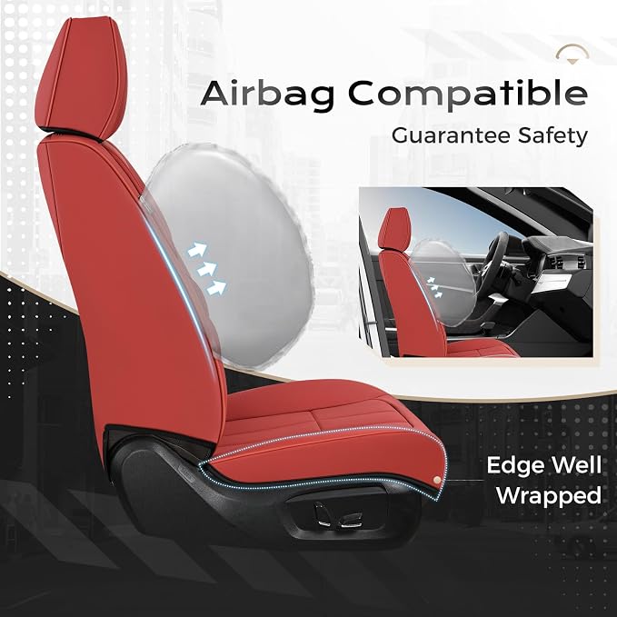 Coverado Car Seat Covers Front Set, Luxury Nappa Leather Seat Covers Universal Fit Waterproof Non-Slip Breathable Automotive Seat Protectors for Cars, SUVs, Trucks