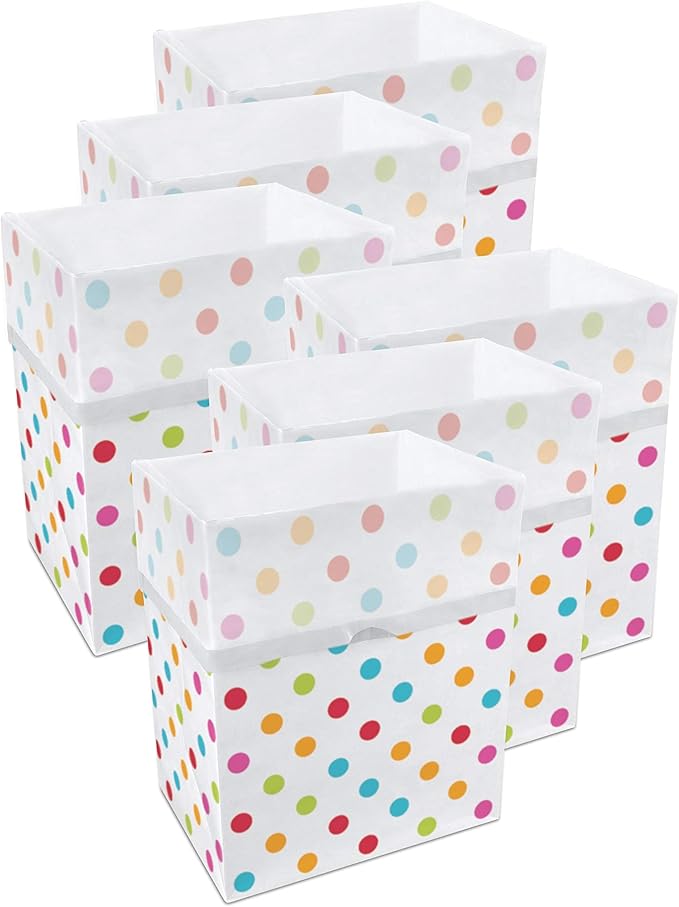 Clean Cubes 13 Gallon Disposable Pop-Up Trash Cans (6-Pack) with Fitted Bags – Foldable Garbage & Recycling Bins for Parties, Events & Kitchen (Polka Dot, 17" H x 13.5" W x 10" D)