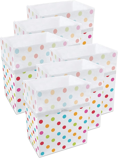 Clean Cubes 13 Gallon Disposable Pop-Up Trash Cans (6-Pack) with Fitted Bags – Foldable Garbage & Recycling Bins for Parties, Events & Kitchen (Polka Dot, 17" H x 13.5" W x 10" D)