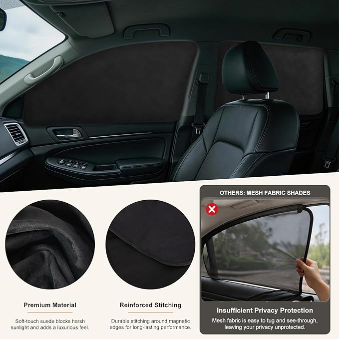 XCBYT Magnetic Car Window Shades 4PCS, 100% Blackout Privacy Curtains for Side Windows, Suede Car Window Covers for Camping, Baby Care, Breastfeeding & Road Trip Sleep