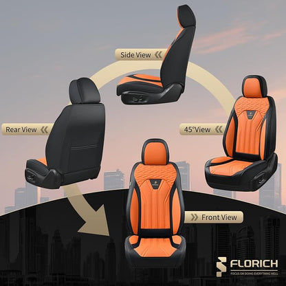 FLORICH Leather Seat Covers, Car Seat Covers Full Set, Car Seat Protectors 5 Seats, Automotive Seat Covers Driver Seat Covers Fit for Most Cars Trucks SUV-Black&Orange