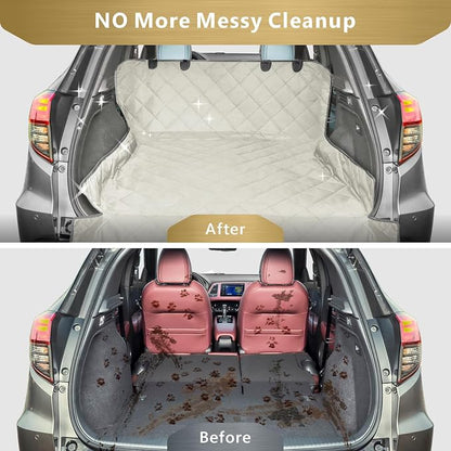 F-color SUV Cargo Liner for Dogs, Water Resistant Pet Cargo Cover Dog Seat Cover Mat for SUVs Sedans Vans with Bumper Flap Protector, Non-Slip, Large Size Universal Fit, Beige