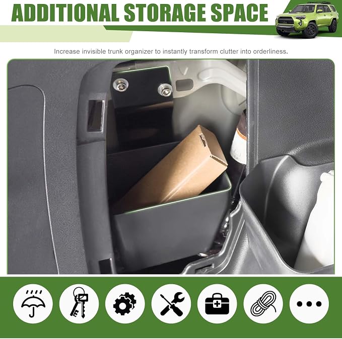 Trunk Organizer for 2010-2024 Toyota 4Runner 5-Seat 2nd Row(NOT Fit 7-Seat 3rd Row), Rear Trunk Storage Box Bin Cargo Tray for 10-24 4 Runner Interior Accessories(Hidden Left Side)