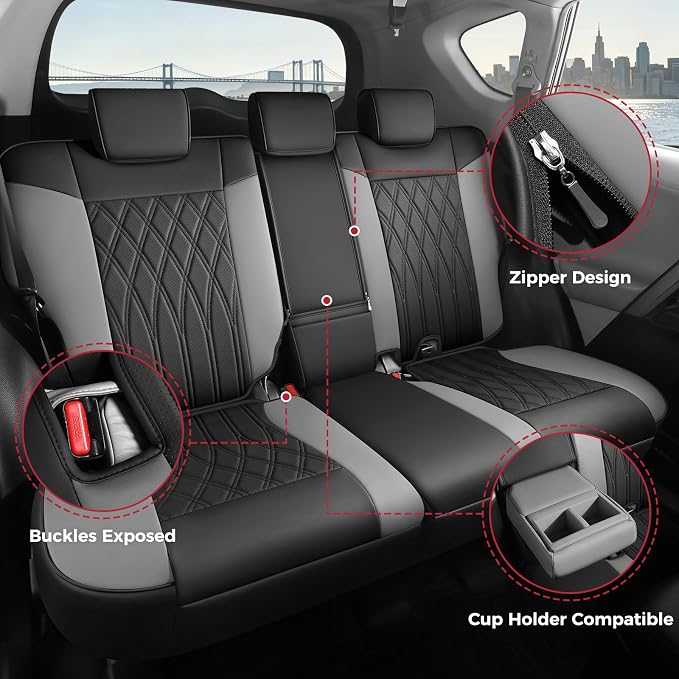 FREESOO Custom Seat Covers for Toyota RAV4 2013 2014 2015 2016 2017 2018, RAV4 Leather Car Seat Covers, RAV 4 SUV Accessories Full Set LE XLE Limited SE Platinum Adventure(Not for Hybrid), BlackGrey